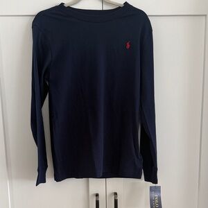 Ralph Lauren Navy Long Sleeve Tee with Red Pony Logo
